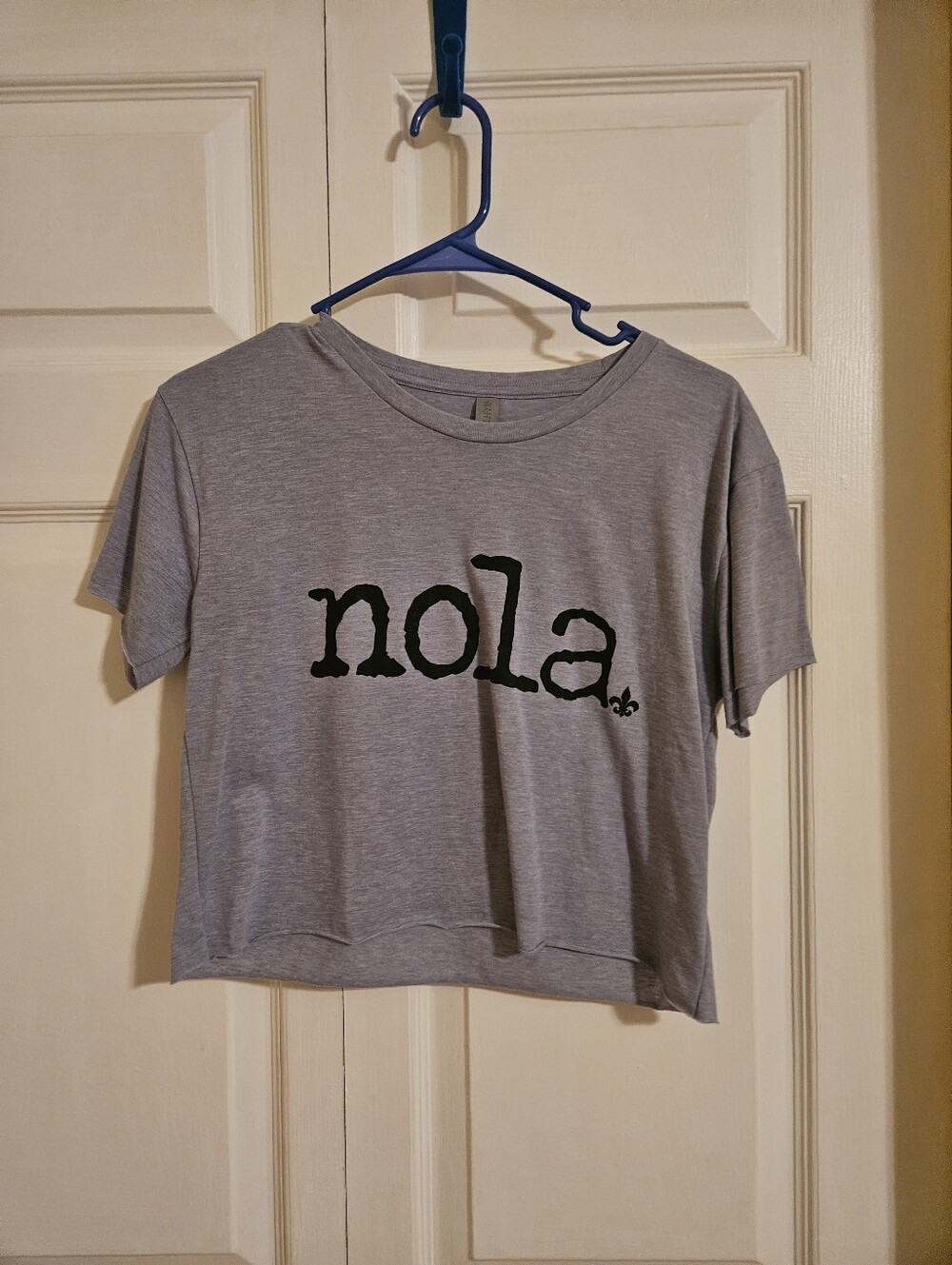 Gray/blue NOLA Crop Crewneck Tee